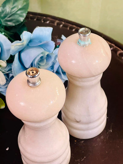 Vintage Polished Stone Salt & Pepper Mills Set of 2, 5 Inch