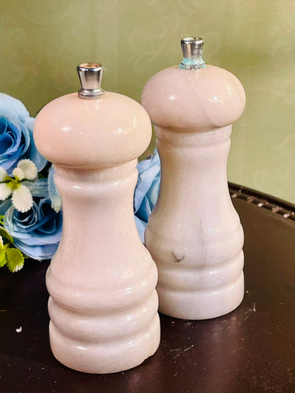 Vintage Polished Stone Salt & Pepper Mills Set of 2, 5 Inch