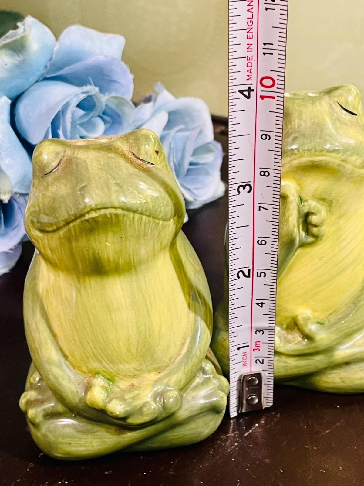 Vintage Meditating Frog Salt & Pepper Shakers Set of 2, Hand Painted Ceramic, 4 Inch