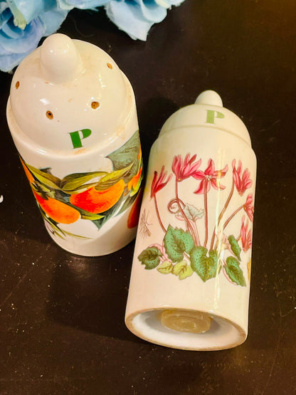 Vintage Floral & Orange Ceramic Pepper Shakers Set of 2, 4 Inch