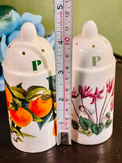 Vintage Floral & Orange Ceramic Pepper Shakers Set of 2, 4 Inch