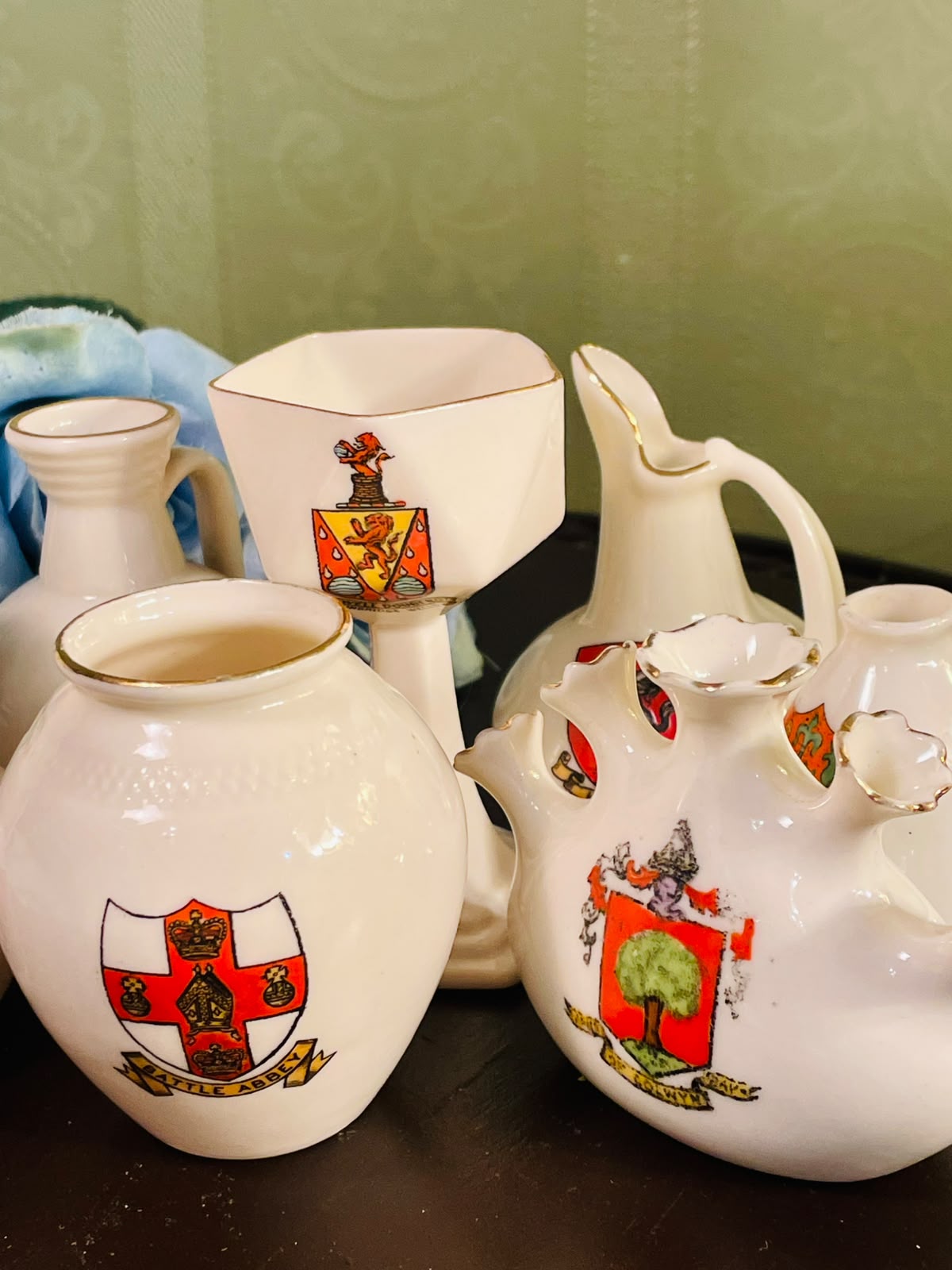English Crested Ware 7 Piece Decorative Vessel Collection