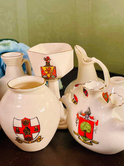 English Crested Ware 7 Piece Decorative Vessel Collection