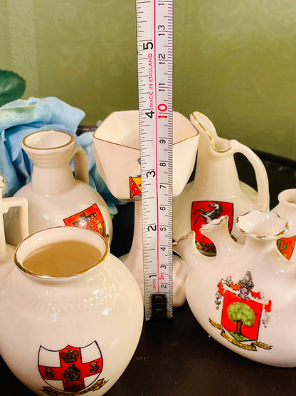 English Crested Ware 7 Piece Decorative Vessel Collection