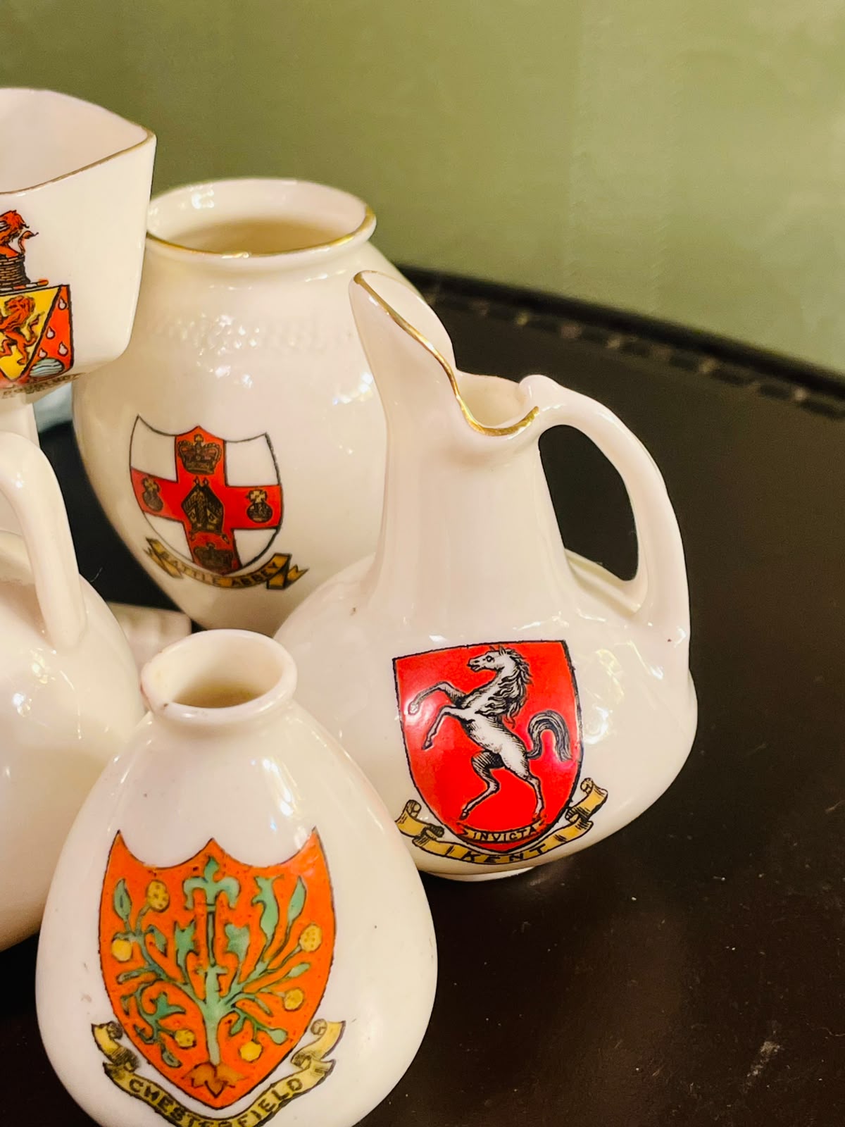 English Crested Ware 7 Piece Decorative Vessel Collection