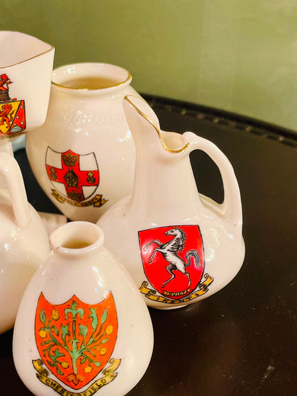 English Crested Ware 7 Piece Decorative Vessel Collection