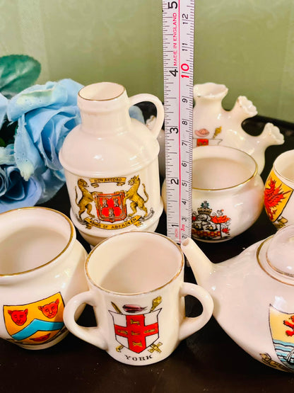 English Crested Ware 7 Piece Decorative Collection