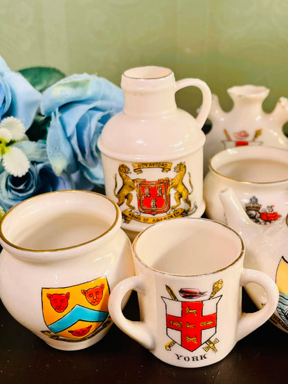 English Crested Ware 7 Piece Decorative Collection