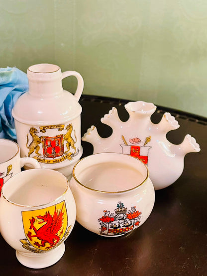 English Crested Ware 7 Piece Decorative Collection