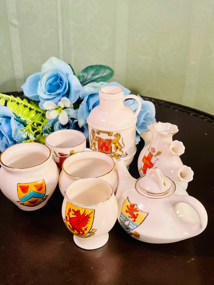 English Crested Ware 7 Piece Decorative Collection