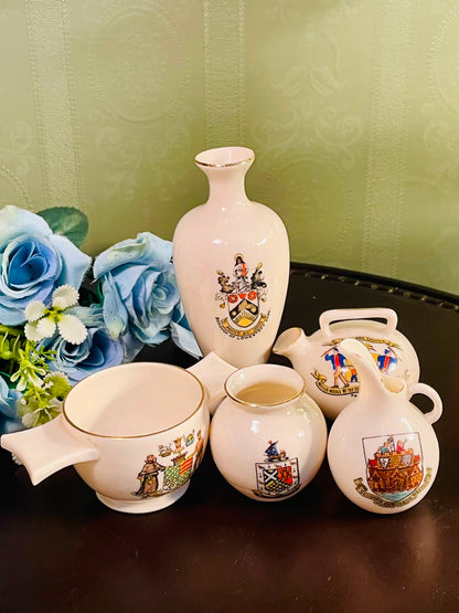 Made in England Crested Ware 5 Piece Decorative Collection