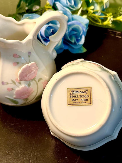 St Michael Pink Rose Ceramic Jug & Basket 2 Piece Set