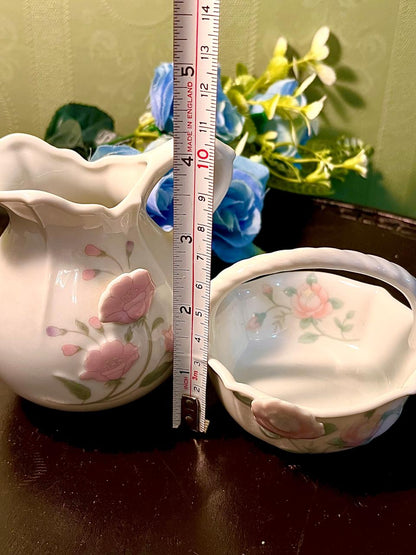 St Michael Pink Rose Ceramic Jug & Basket 2 Piece Set
