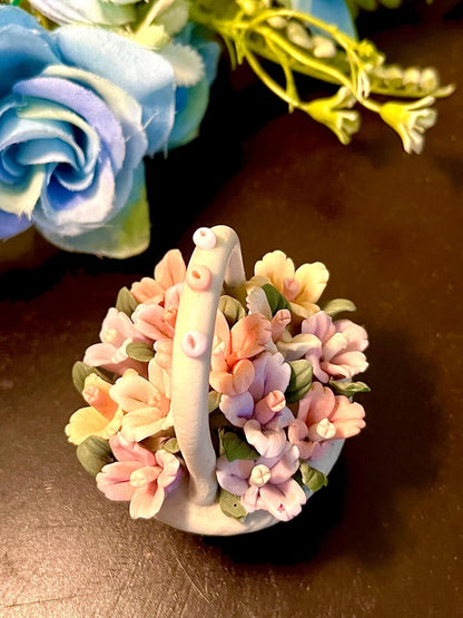 Pink Floral Ceramic Basket Ornament 8 cm