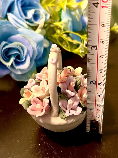 Pink Floral Ceramic Basket Ornament 8 cm