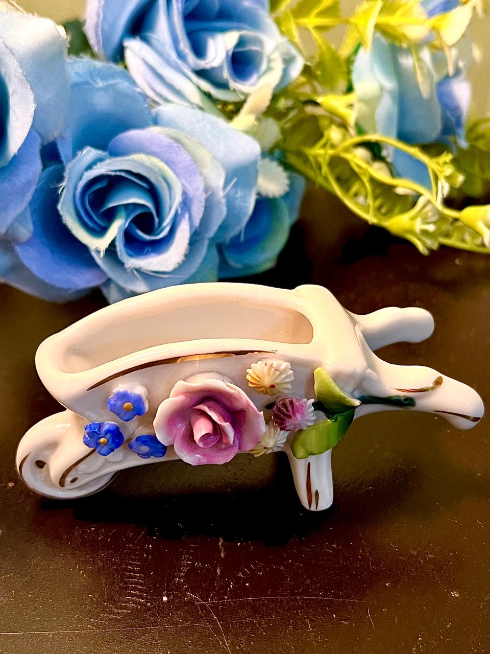 Floral Ceramic Wheelbarrow Ornament 10 cm