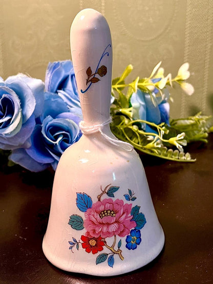 Floral Ceramic Handbell with Pink and Blue Flowers 13 cm