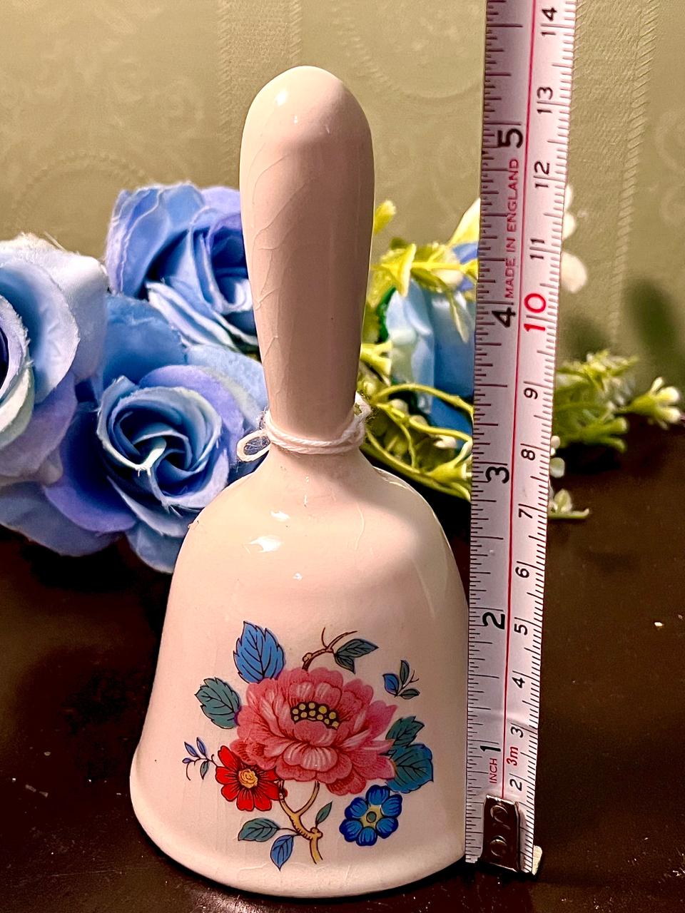 Floral Ceramic Handbell with Pink and Blue Flowers 13 cm