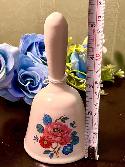 Floral Ceramic Handbell with Pink and Blue Flowers 13 cm