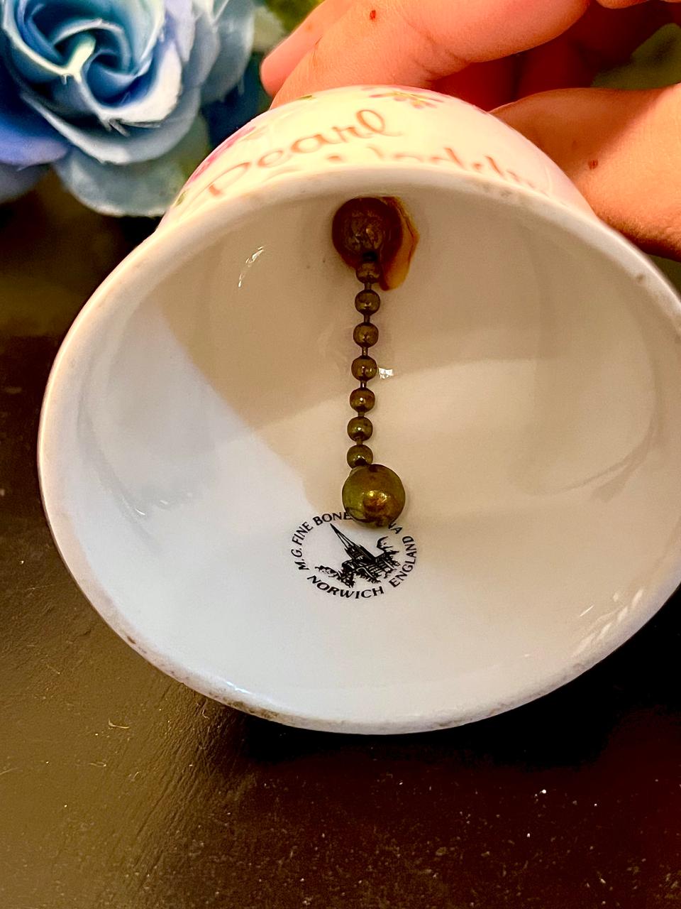 Vintage Fine Bone China Pearl Wedding Bell – M.G. Fine Bone China Norwich England – 10 cm
