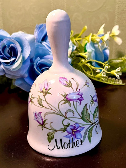 Mother Floral Ceramic Handbell with Purple Flowers 12 cm