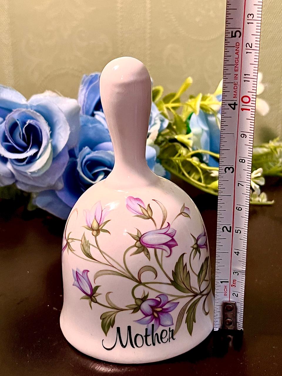 Mother Floral Ceramic Handbell with Purple Flowers 12 cm