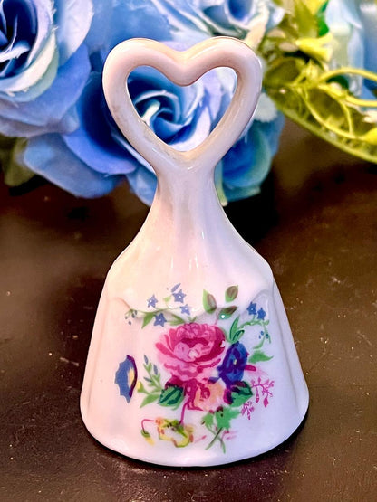 Floral Ceramic Handbell with Heart Handle 9 cm