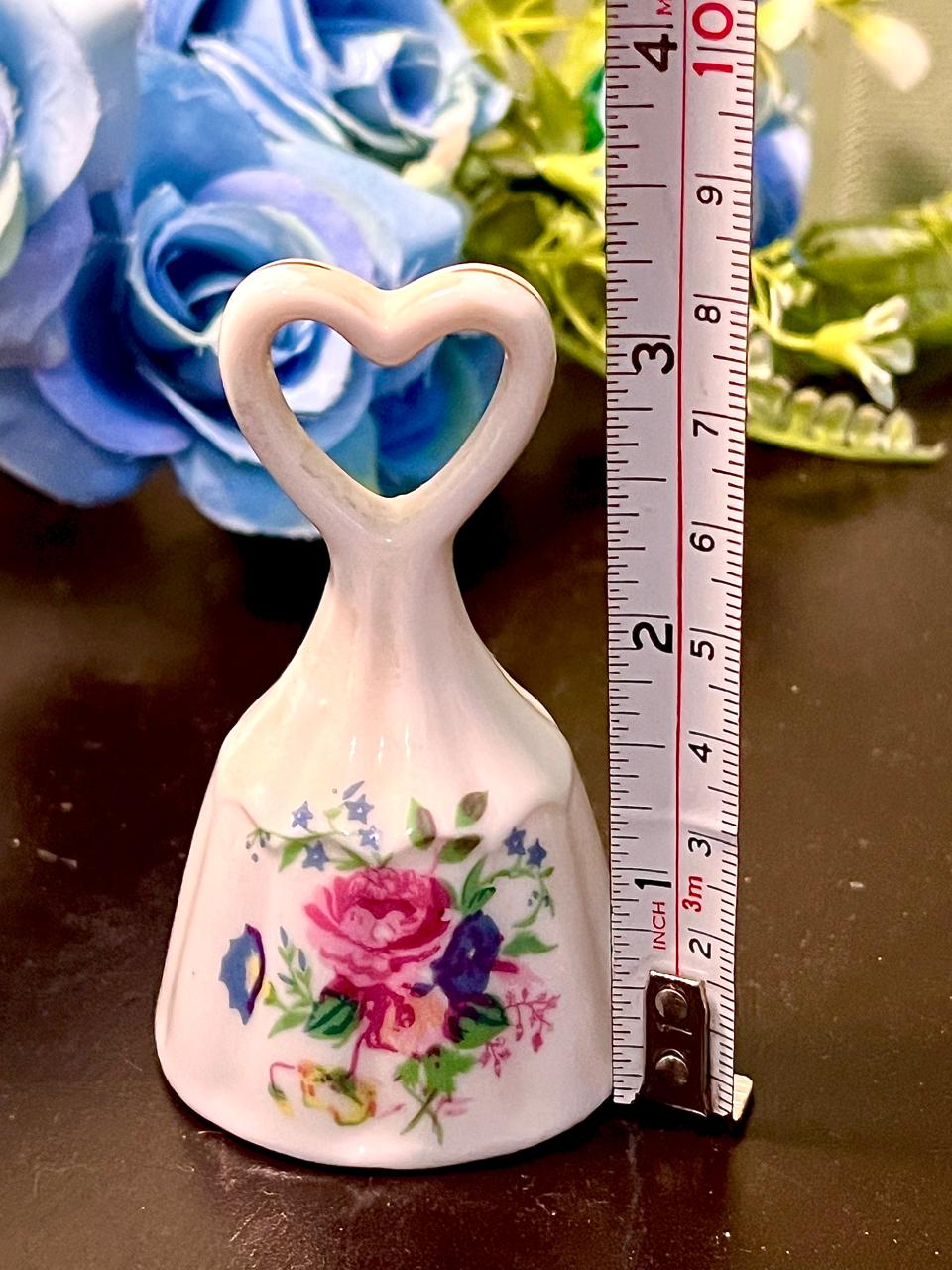 Floral Ceramic Handbell with Heart Handle 9 cm