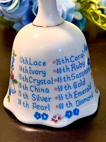 Floral Anniversary Ceramic Bell with Milestone List 13 cm