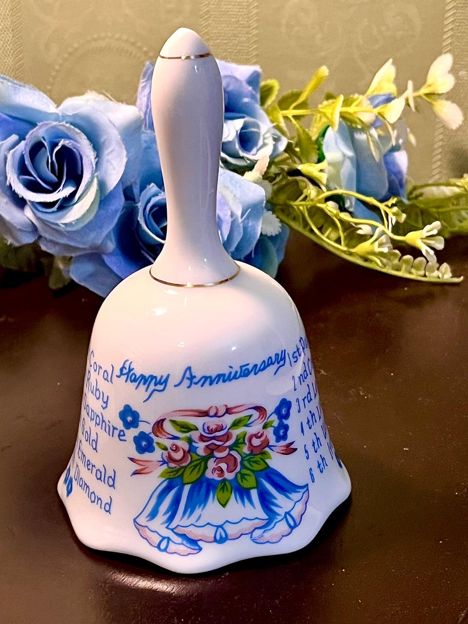 Floral Anniversary Ceramic Bell with Milestone List 13 cm