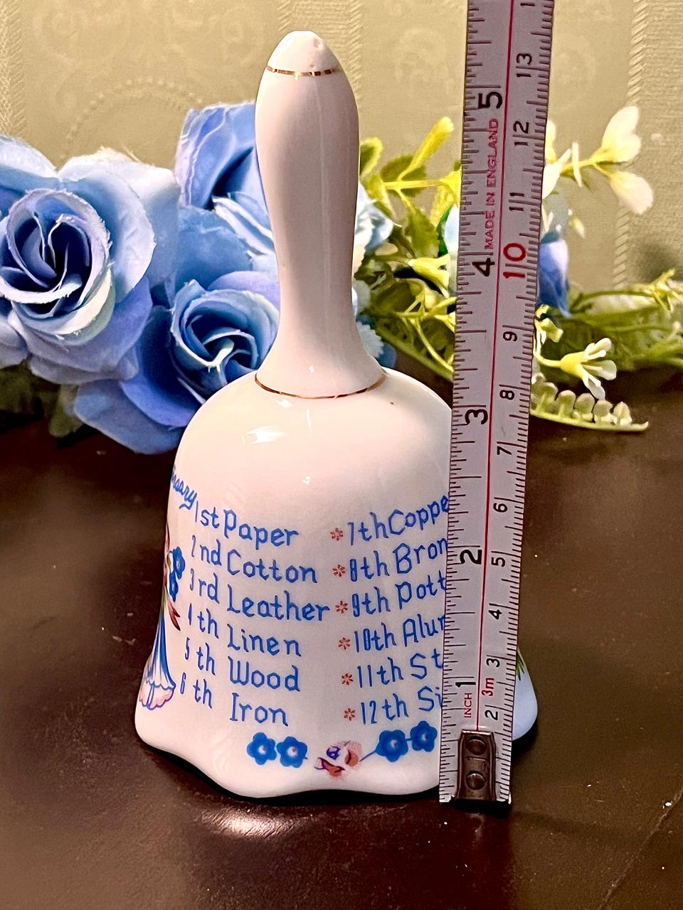 Floral Anniversary Ceramic Bell with Milestone List 13 cm
