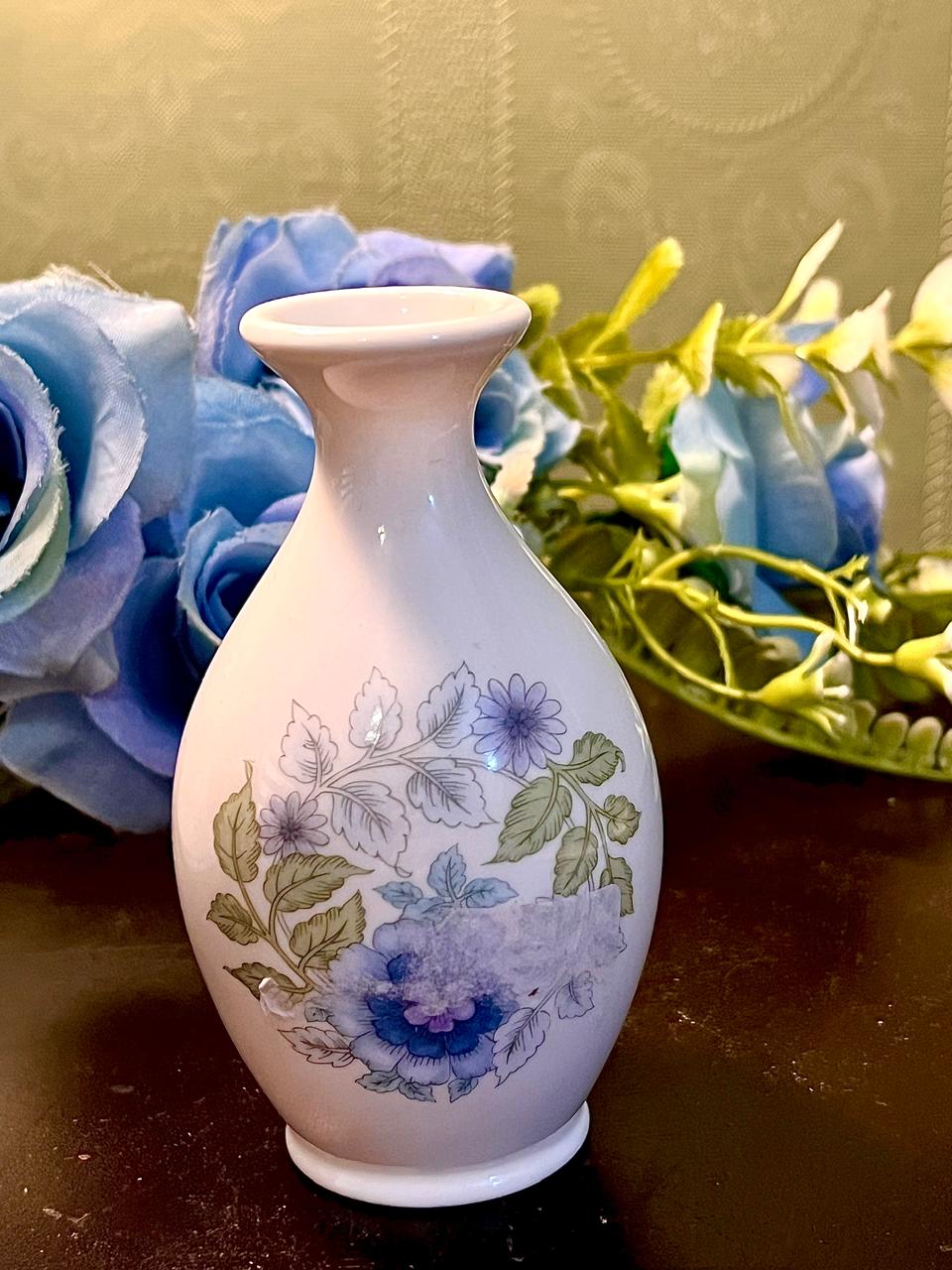 Wedgwood Blue Floral Ceramic Bud Vase 10 cm