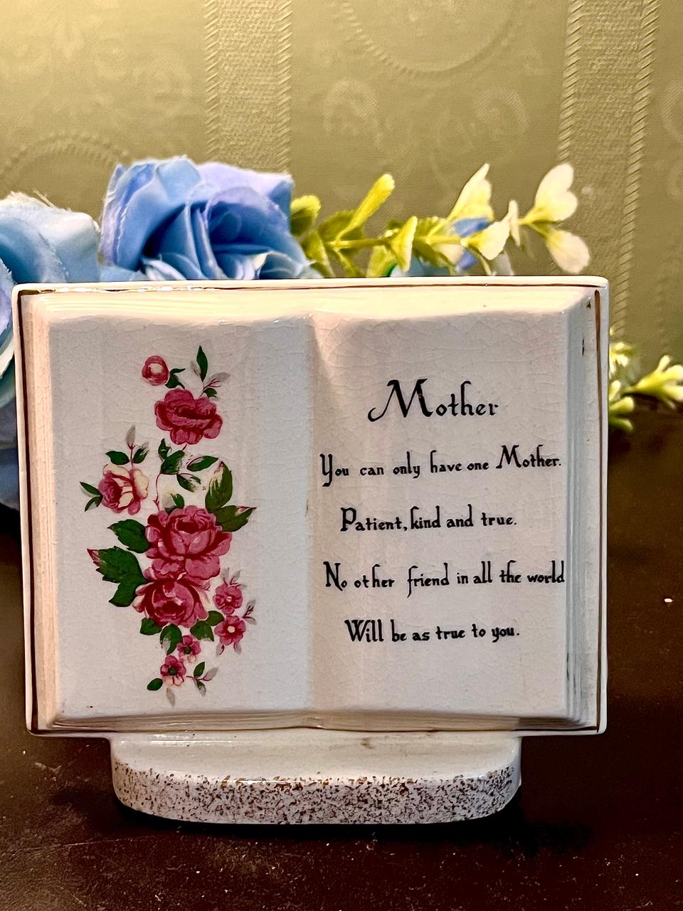 Mother Poem Floral Ceramic Book Ornament 10 cm
