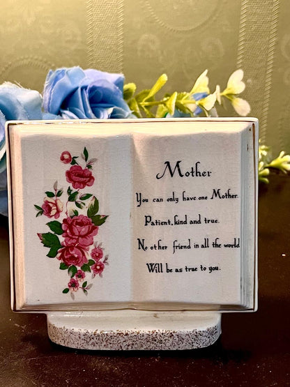 Mother Poem Floral Ceramic Book Ornament 10 cm
