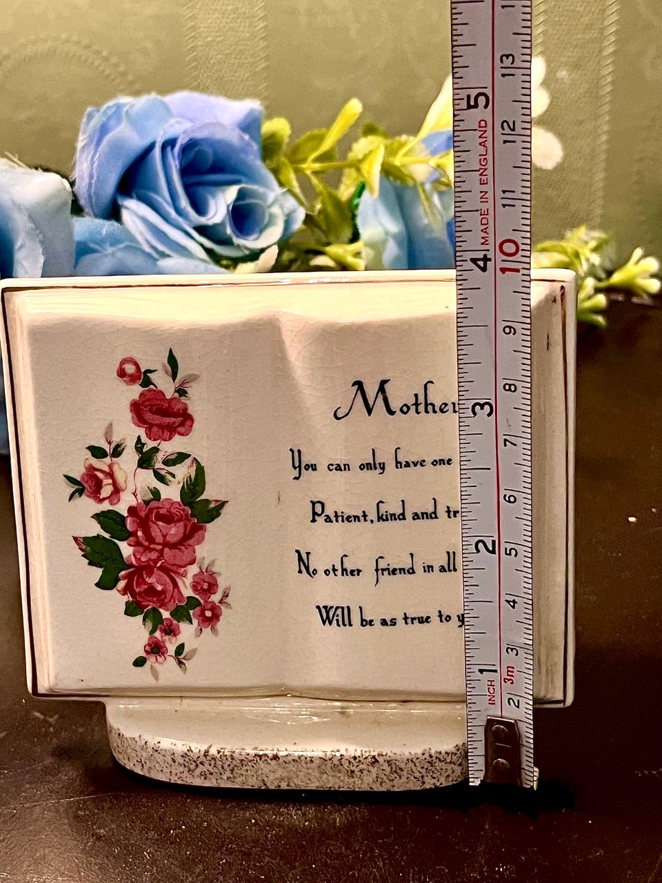 Mother Poem Floral Ceramic Book Ornament 10 cm