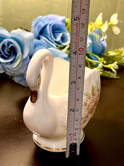 Brocade Fine Bone China Floral Swan Planter 10 cm