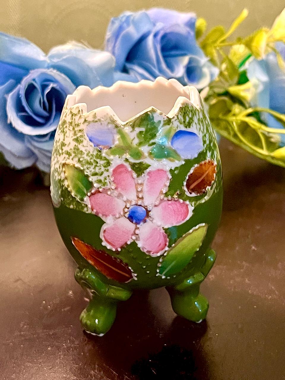 Floral Egg-Shaped Ceramic Planter 9 cm