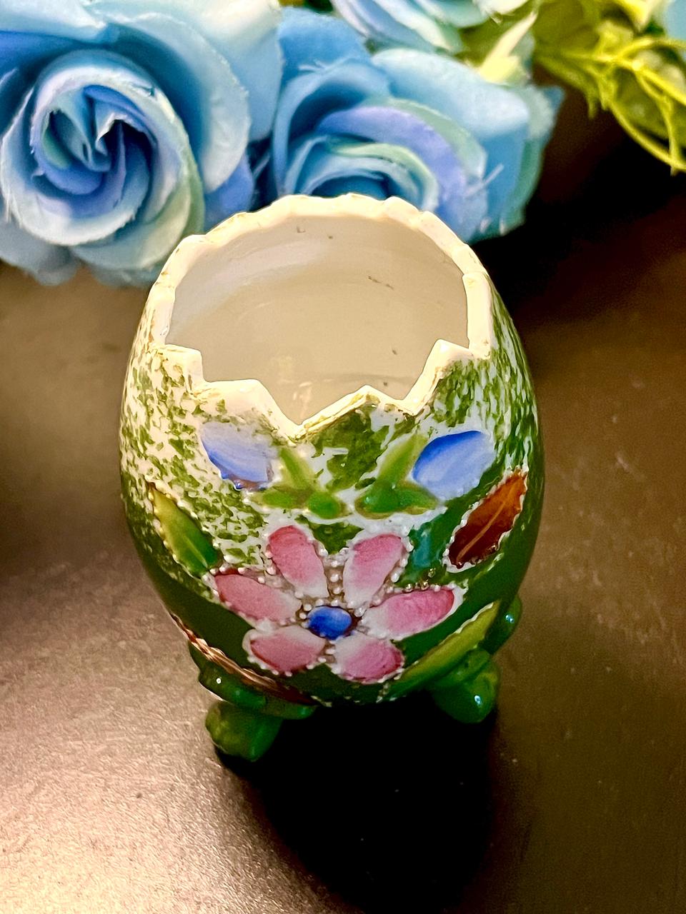 Floral Egg-Shaped Ceramic Planter 9 cm
