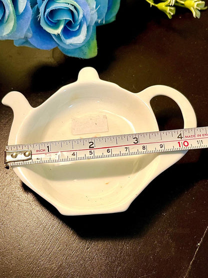 White Ceramic Teapot-Shaped Trinket Dish 4.5 Inch