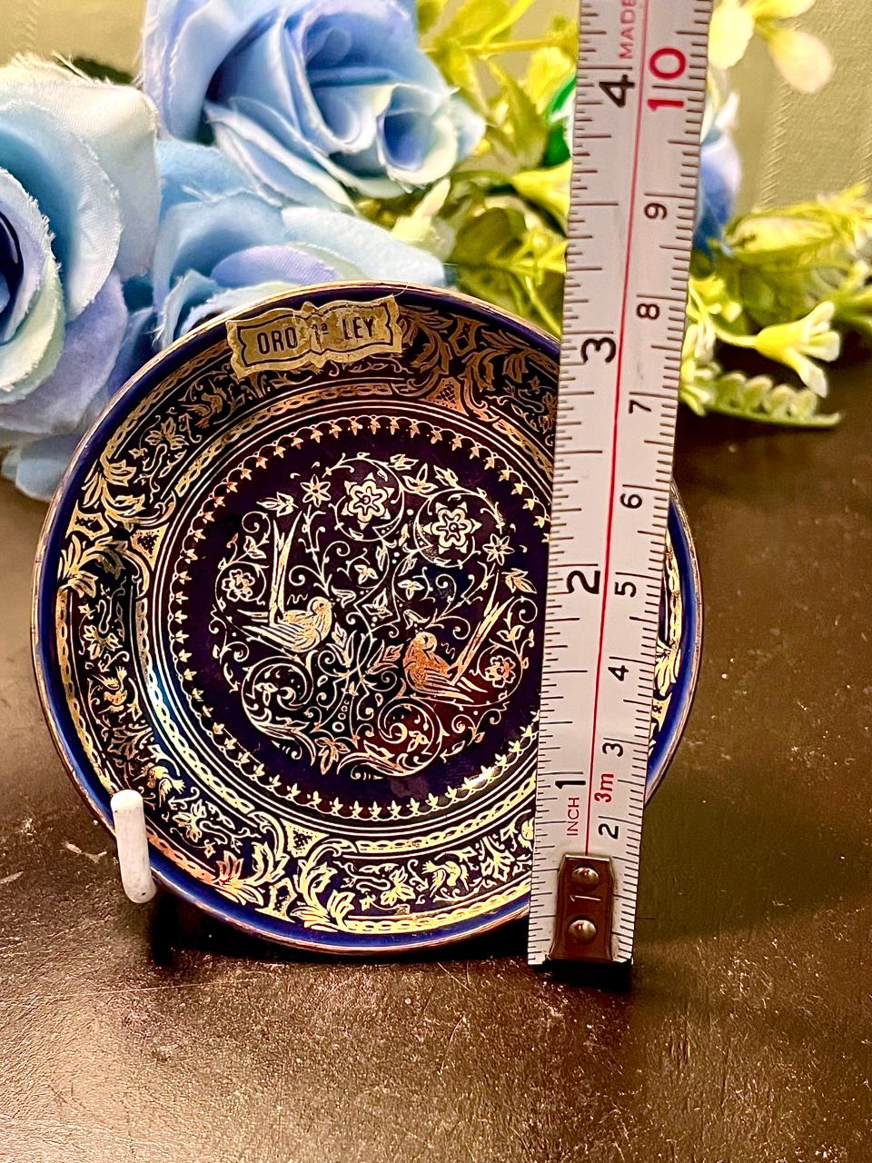 Blue Gold Bird Floral Decorative Plate 3.5 Inch