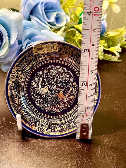 Blue Gold Bird Floral Decorative Plate 3.5 Inch