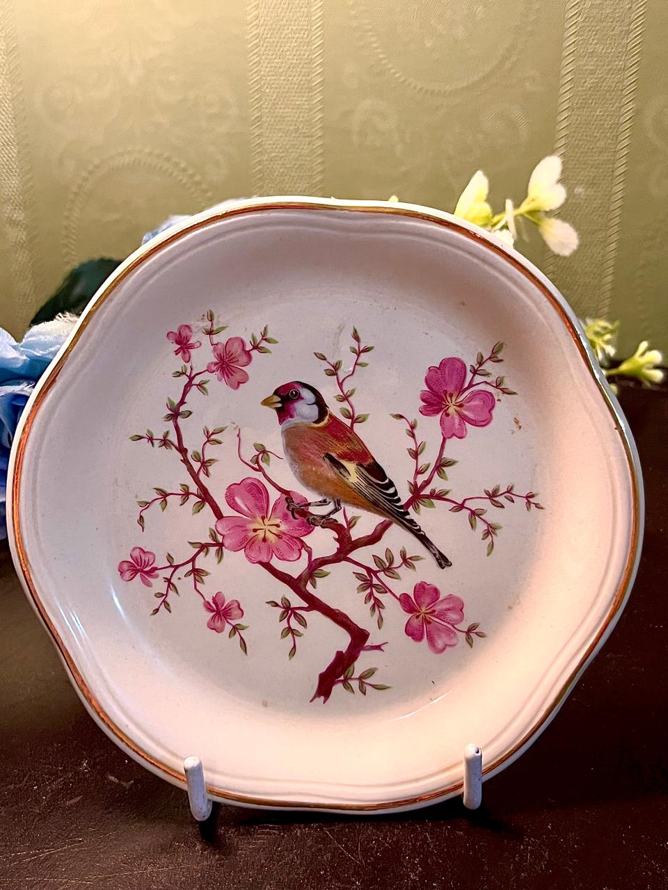 Palissy Bird and Pink Blossom Decorative Plate 5 Inch