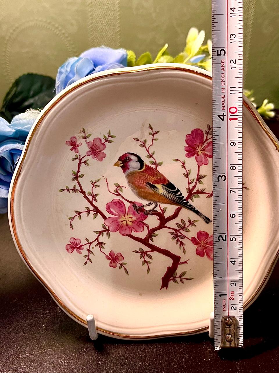 Palissy Bird and Pink Blossom Decorative Plate 5 Inch