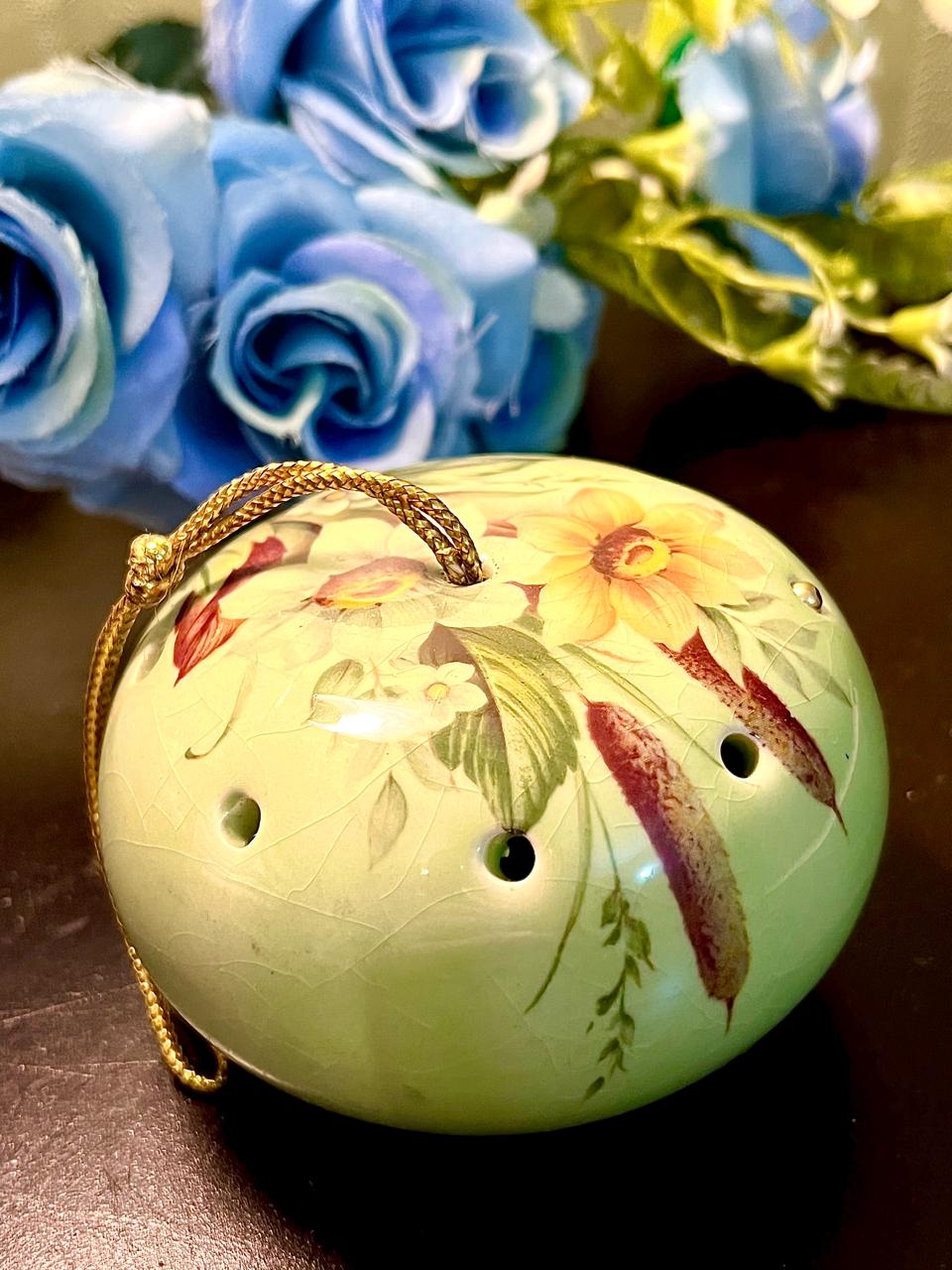 Ye Olde Floral Ceramic Pomander Green 2.5 Inch