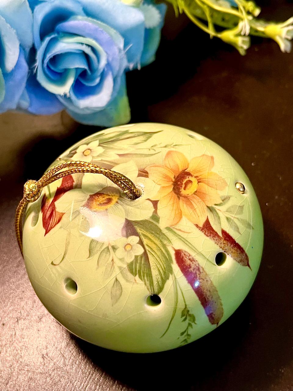 Ye Olde Floral Ceramic Pomander Green 2.5 Inch