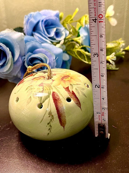Ye Olde Floral Ceramic Pomander Green 2.5 Inch