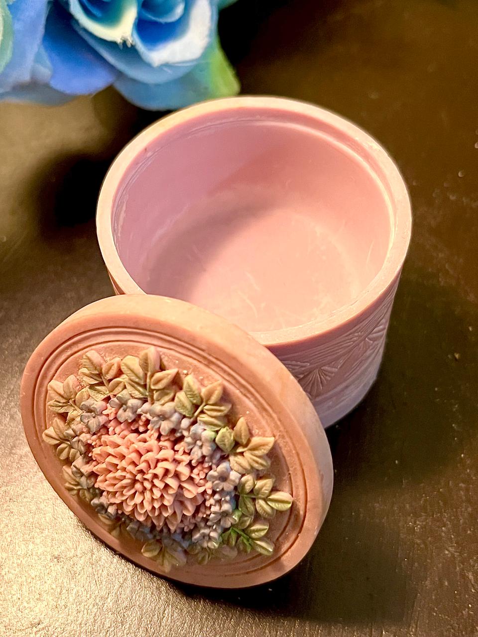 Pink Floral Relief Ceramic Trinket Box 3 Inch