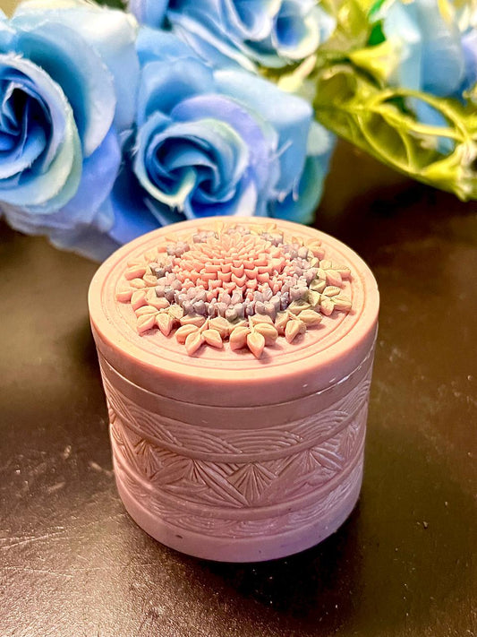 Pink Floral Relief Ceramic Trinket Box 3 Inch