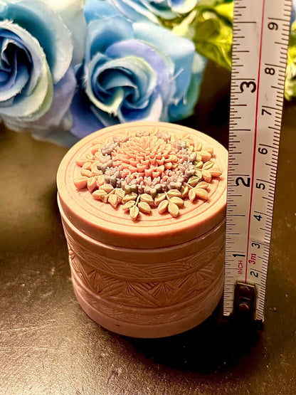 Pink Floral Relief Ceramic Trinket Box 3 Inch