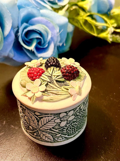 Berry Floral Relief Ceramic Trinket Box 2.5 Inch